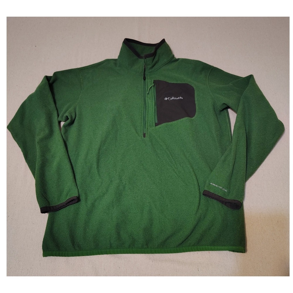 Columbia Mens Omni-Wick Quarter‎ Zip Fleece Pullover Green Large Chest Pocket